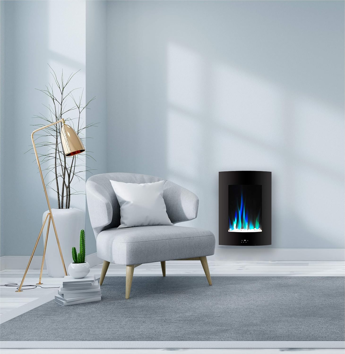 Cambridge CAM19VWMEF-1WHT 19.5 In. Vertical Electric Fireplace in White with Multi-Color Flame and Crystal Display