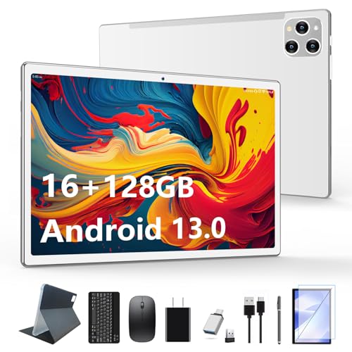 Tablet 10.1 Inch Android 13 Tablets 2025 Latest Android Tablets 128GB ROM+16GB RAM (8+8 Virtual), 2 in 1 Tablet with Keyboard