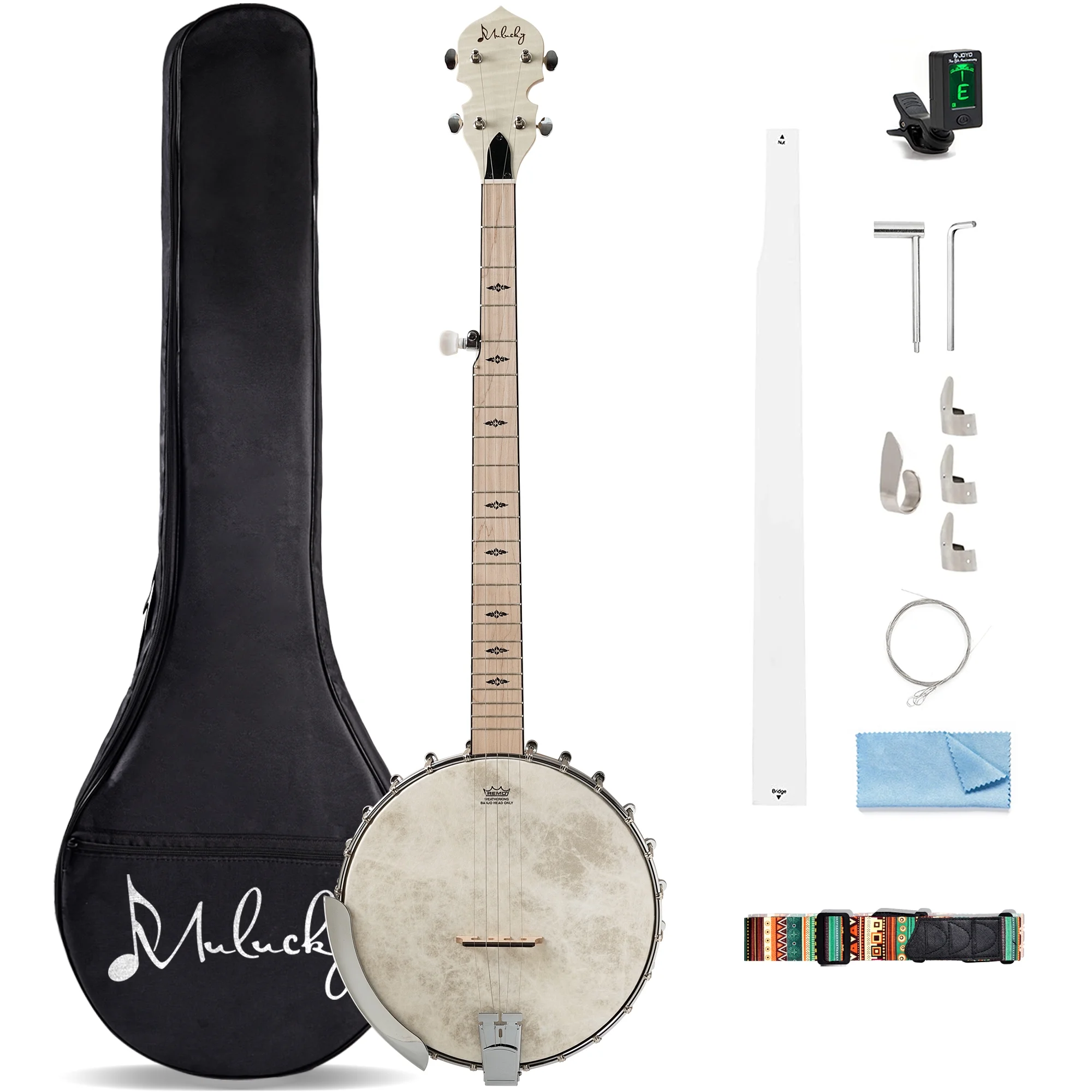 Mulucky 5 String Banjo, Open Back Maple Banjos with Remo Head, Gift Package with Beginner Kit - MB1101 - Curated Treasures Market