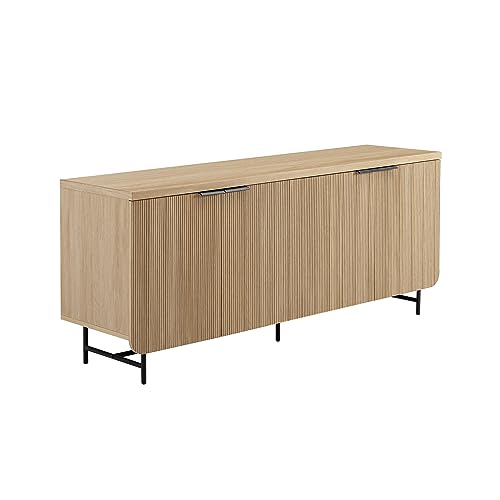 Walker Edison Scandinavian Grooved 4-Door Sideboard, 69 Inch, Black