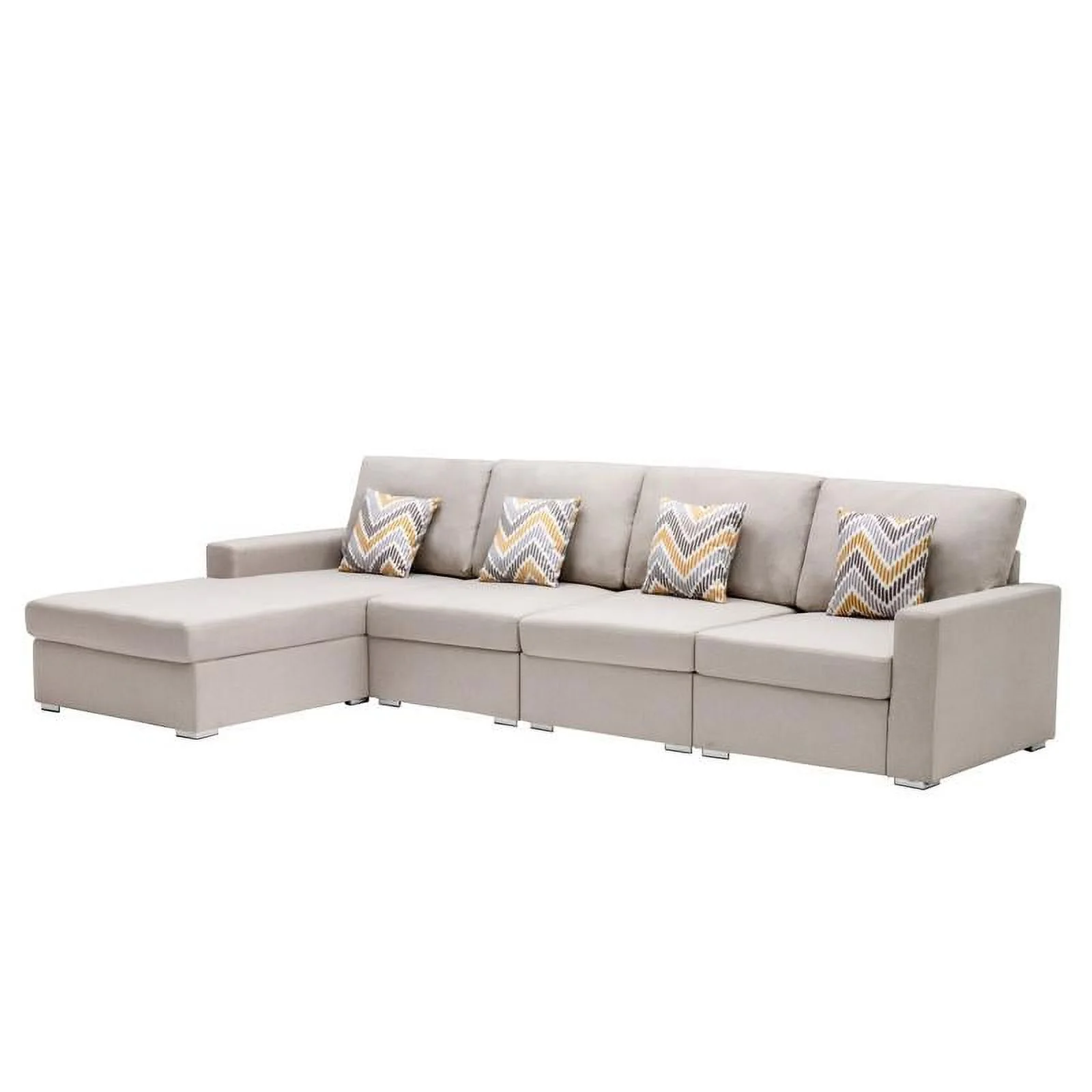 Nolan Beige Linen Fabric Reversible Sectional Sofa Chaise Interchangeable Legs