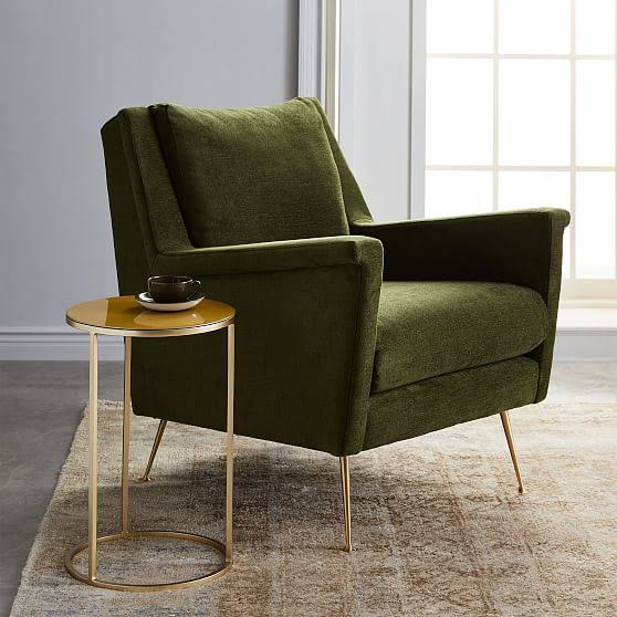 Carlo Mid-Century Chair, Twill, Wheat, Brass Legs - Chairs - Seating - Home Furniture