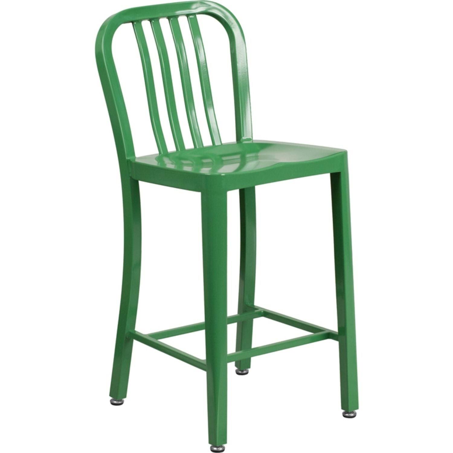 Offex 24 in. High Green Metal Indoor-Outdoor Counter Height Stool with Vertical Slat Back - Avayadevconnect