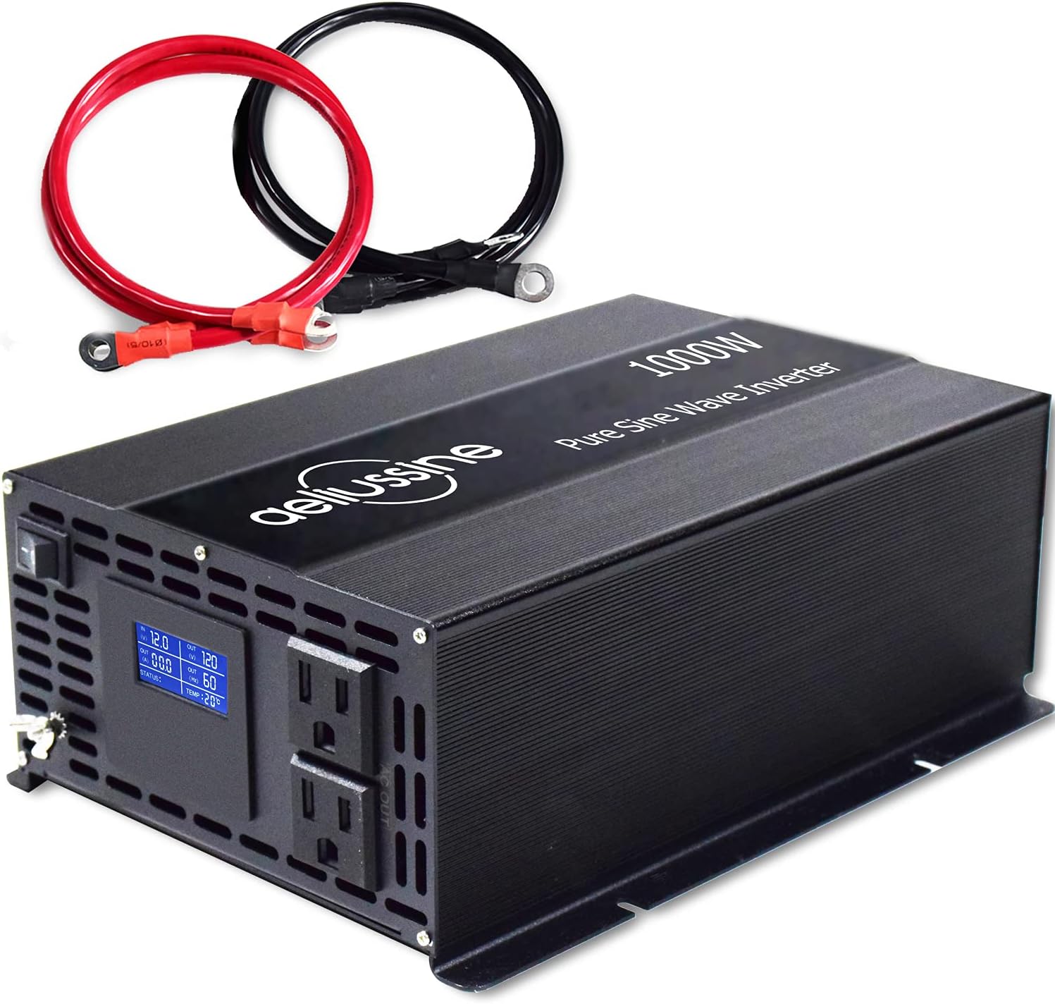 aeliussine 1000w Inverter Pure Sine Wave Power Inverter 12v dc to ac 110v 120v with 2 US Socket, LCD Display and Earth Terminal, for Car RV, Truck