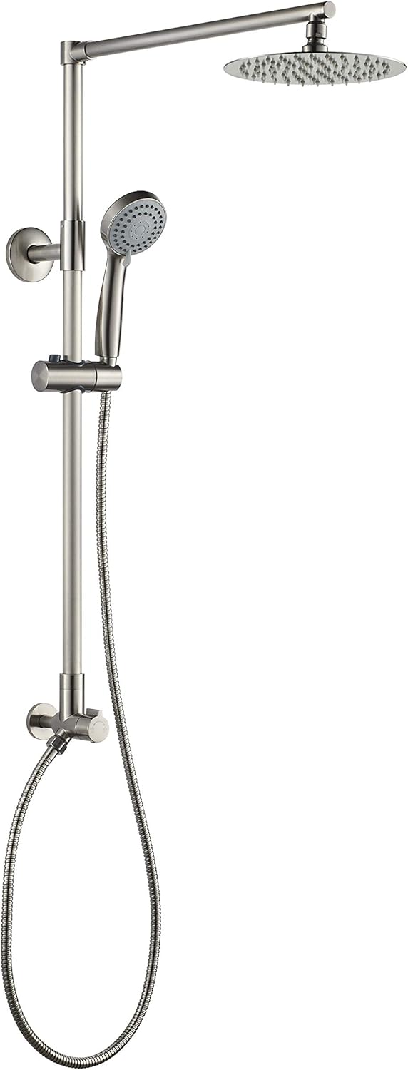 Polaris 3 Retrofit Rain Shower System, 3-Setting Handheld Shower Combo with Slide Bar, 8" Low Profile Shower Head