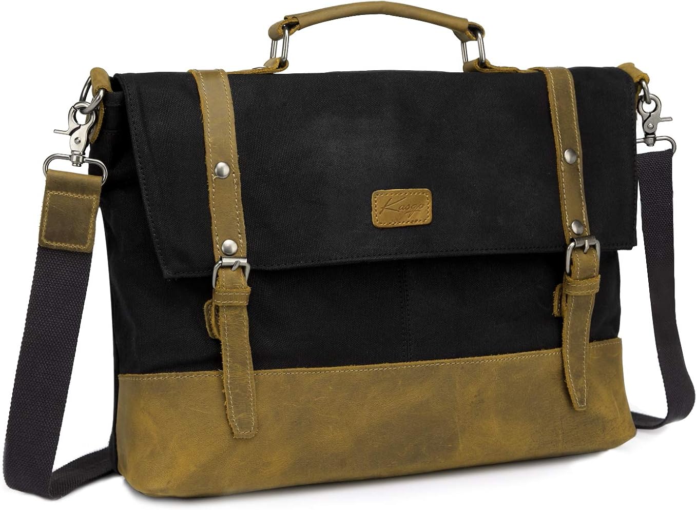 Messenger Bag for Men, Kasqo Water Resistant Waxed Canvas 15.6 inch Laptop Bag Vintage Business Briefcase