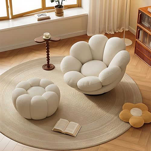Shaped Swivel Indoor Lounge Chair with Ottoman - Comfortable Single Leisure Sofa Chair | Reading and Relaxing Chair for Living Room, Bedroom