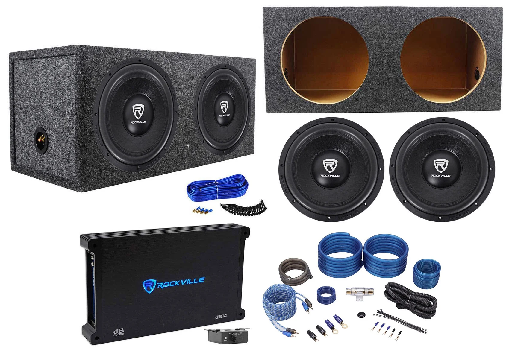 (2) Rockville W12K6D2 V2 12" 4800w Subwoofers+Sealed Box+Mono Amplifier+Amp Kit