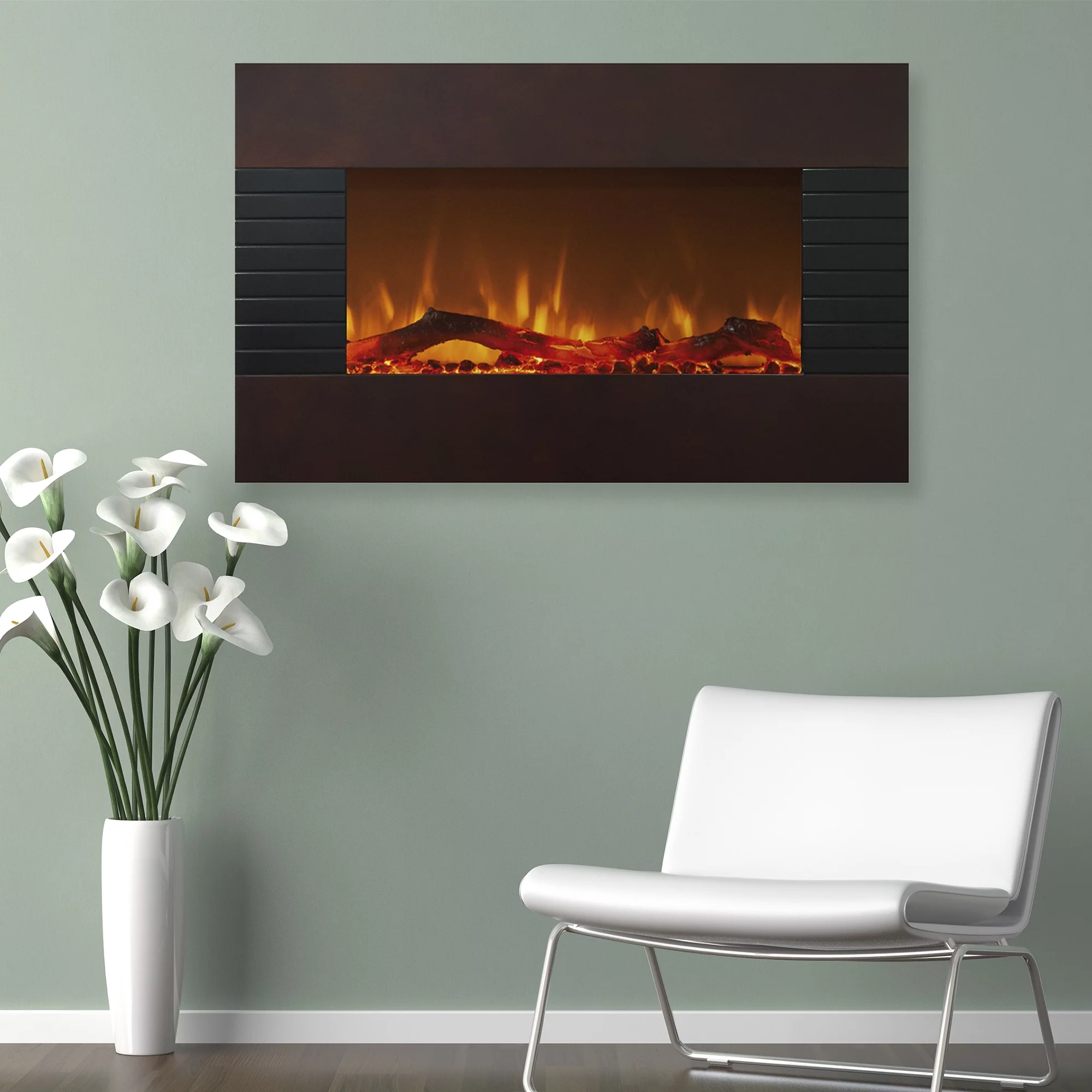 Northwest 36" Mahogany Electric Fireplace with Wall Mount & Floor Stand