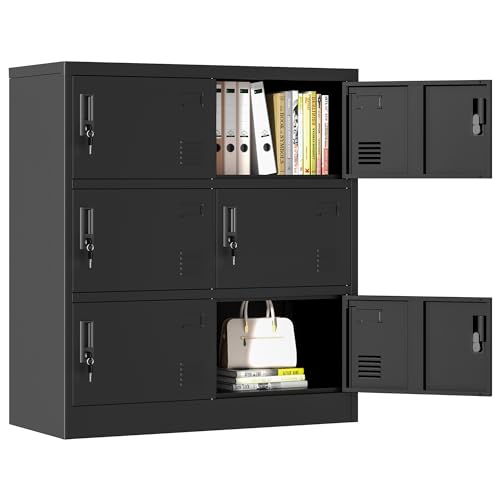 6 Doors Metal Lockers for Employees, Steel Storage Locker with Lock and Card Slot, Employee Lockers for Home, Office, School, Gym