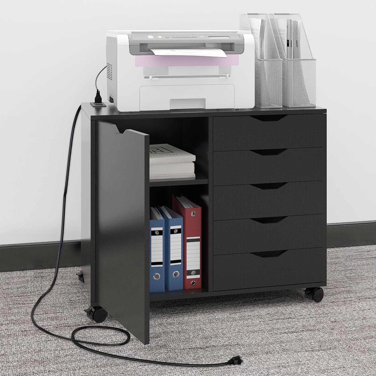 Natwind 5-Drawer Wood File Cabinet, Mobile Lateral Filing Cabinet
