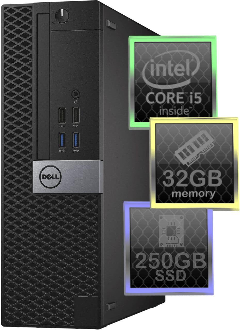 Dell Optiplex 3050 Desktop Computer | Quad Core Intel i5 (3.2) | 32GB DDR4 RAM | 250GB SSD Solid State | Windows 10 Professional | Home or Office PC