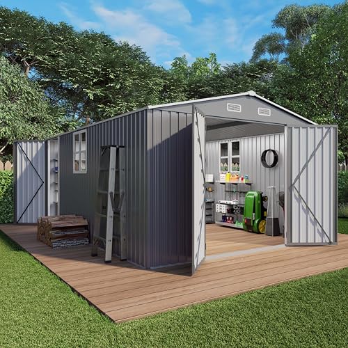 10x12x6.7FT Outdoor Storage Shed, Galvanized Steel Garden Shed with Lockable Door & Window, Waterproof Metal Tool Storage for Garden, Backyard, Patio