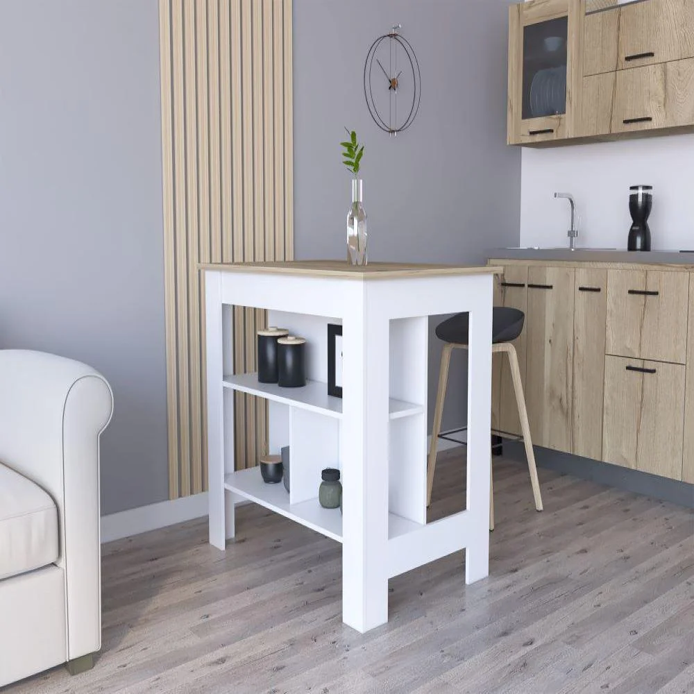 Treevol Furniture, Kitchen Island Dozza, Indoor, Manufactured Wood, White / Light Oak Finish-Kitchen