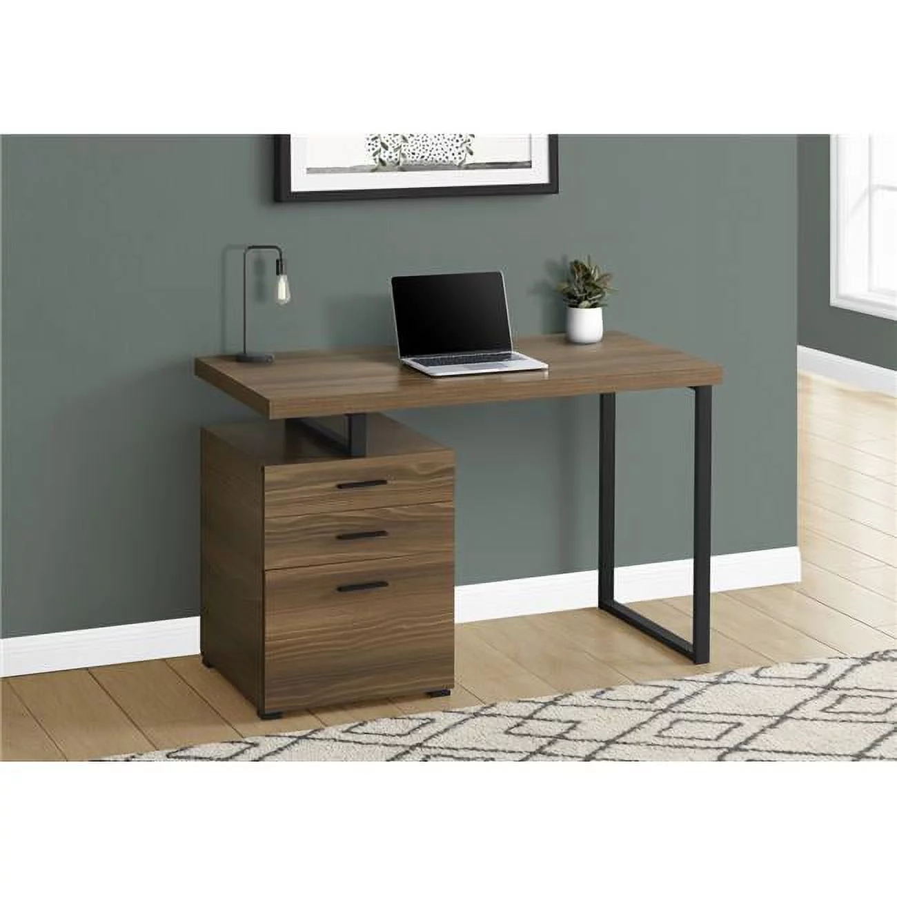 Monarch Specialties I 7640 48 in. Left & Right Face Metal Computer Desk, Walnut - Black