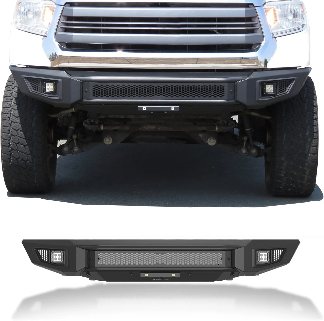 IRONBISON Barde Front Bumper Fit 14-21 Toyota Tundra (Excl.Radar Blind Spot Monitoring Systems) Heavy Pickup Truck Bull Bar Steel Bumper with 2 LED