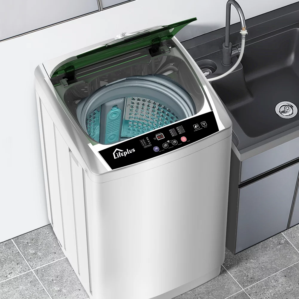 LifePlus Portable Washing Machine Compact Full-Automatic 1.8 Cu. ft. Clothes Laundry Washer for Apartment Top Load Pump Drain