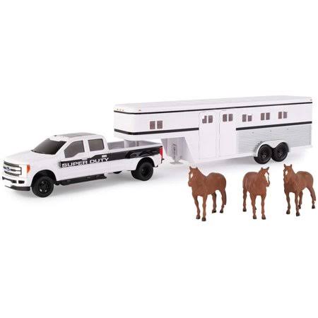 Tomy Ford F-350 Pickup Truck with Horse Trailer and Horses (1:32 Scale), White, Fun Toys for Kids: This F-350 Ford Pickup Truck