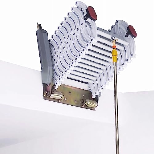 TECHTONGDA Folding Loft Ladder, 9.8 ft Wall Mounted Telescopic Folding Attic Ladder, Al-Mg Alloy Pull Down Attic Stairs with Adjustable Height