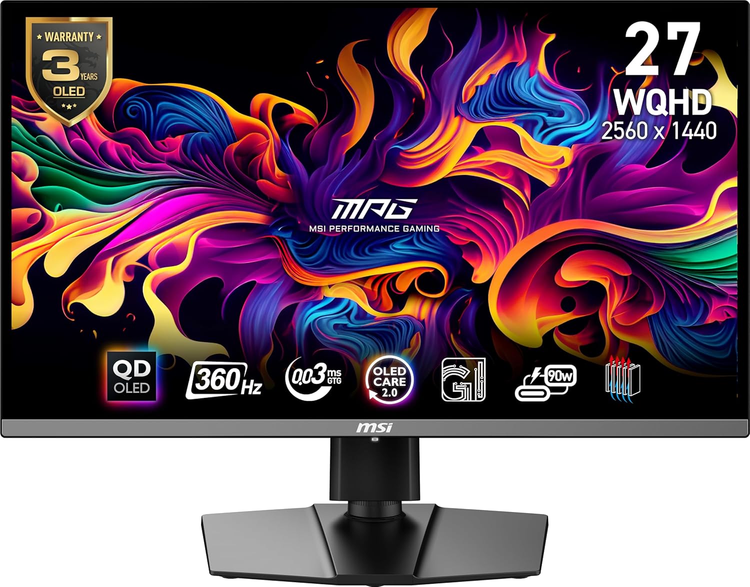 MSI MPG 271QRX QD-OLED, 27 OLED Gaming Monitor, 2560 x 1440 (QHD), OLED 0.03ms Response time, 360Hz, True Black HDR 400, HDMI, DP Port, USB Type C