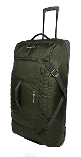 Eddie Bauer Traverse Rolling Duffel Bag-Made from Ripstop Polyester with Telescoping Handle, Dark Loden, 78L