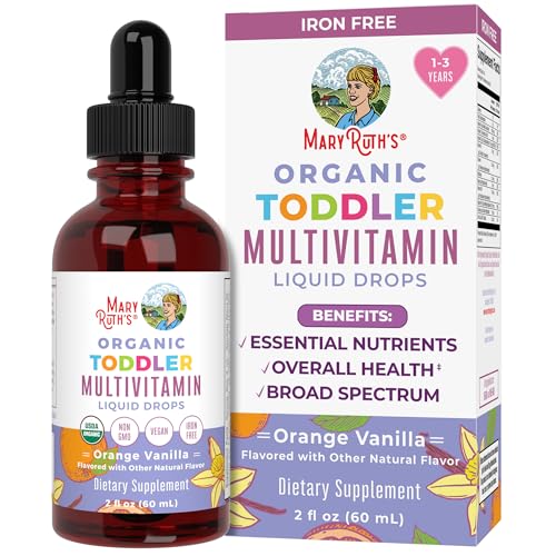 Multivitamin & Multimineral for Toddlers by MaryRuth's | USDA Organic | Sugar Free | Multivitamin Liquid Drops for Kids Ages 1-3 | Immune Support &