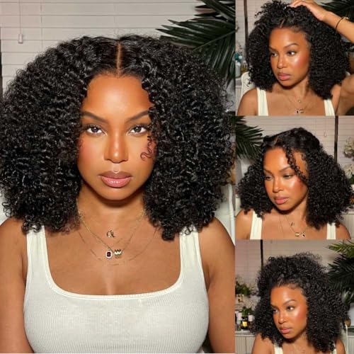Beauty Forever 12inch Curly Glueless Wigs Human Hair 7X5 Bye Bye Knots Wear and Go Bob Wig with Reddish Brown