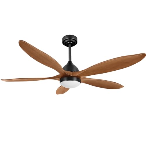 52" Outdoor Wood Ceiling Fan with Lights & Remote Control - Quiet Reversible DC Motor, Dimmable 3 Colors, 6 Speeds