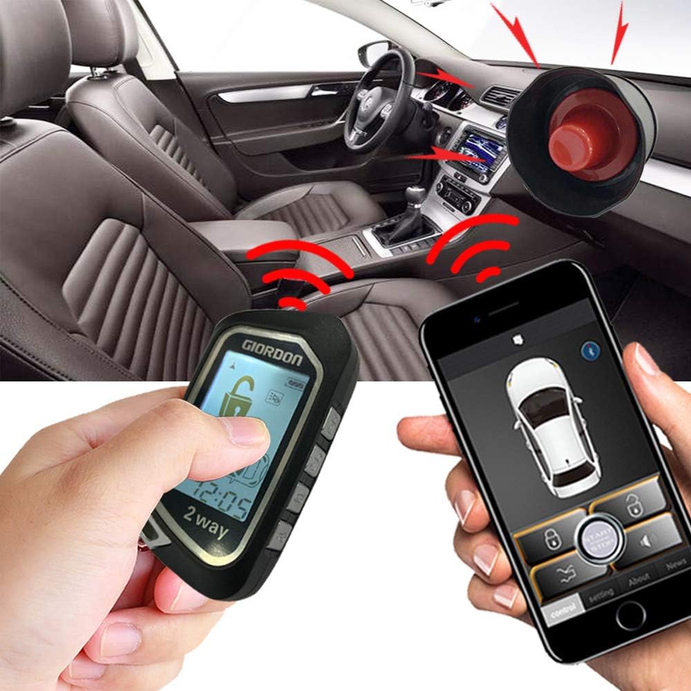 Two Way Car Alarm Security System 1600 feet Range for Car with Remote Start System Mobile Phone or Remote Key Control Not for The Car with One Key