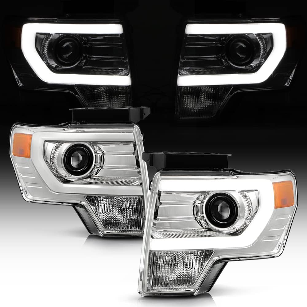 ACANII - For 2009 2010 2011 2012 2013 2014 Ford F150 LED Tube Projector Headlights Driver + Passenger Side