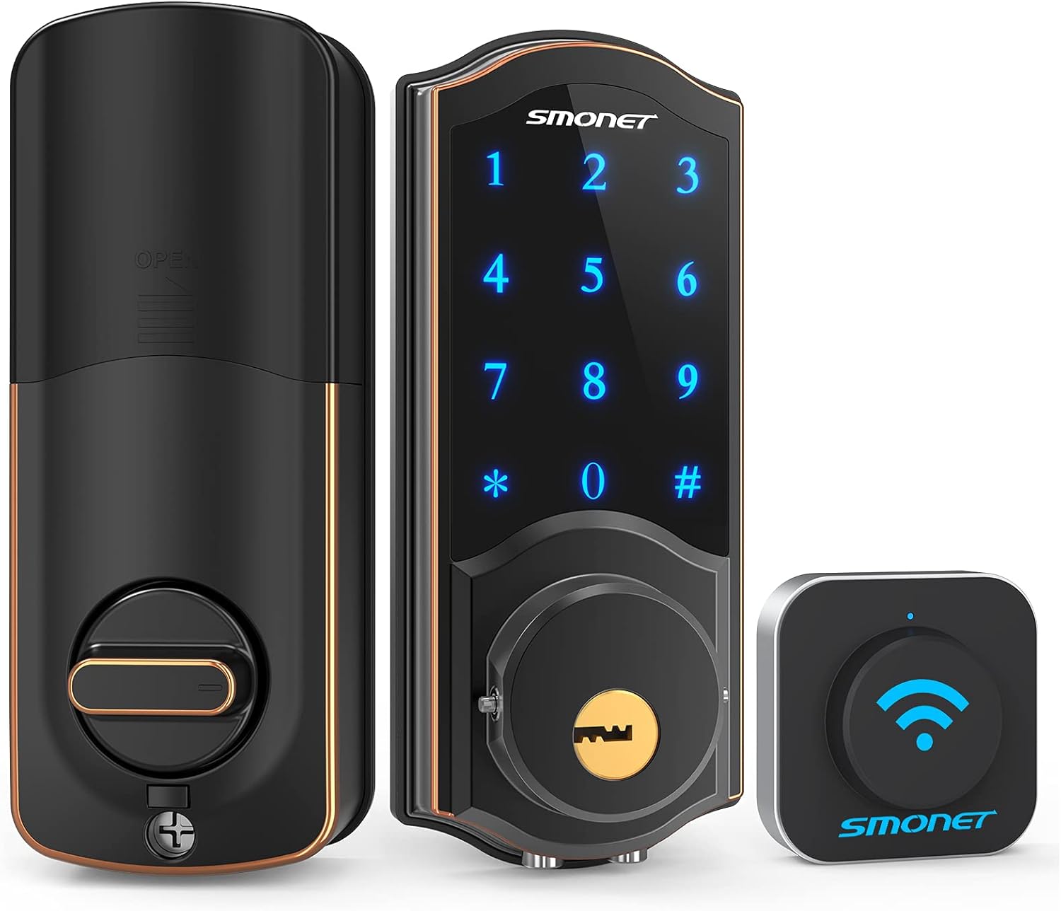 WiFi Smart Lock,SMONET Electronic Digital Bluetooth Smart Deadbolt,Keyless Entry Door Lock with Keypads,Gateway Hub Included, Remotely Control