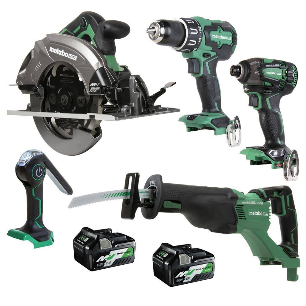 Metabo HPT KC18DBFL2QDM | Multivolt 18v/36v Lithium-Ion Cordless 5-Piece Tool Combo Kit /w 2 Batteries (2.5 Ah/5 Ah) | Tyler Too