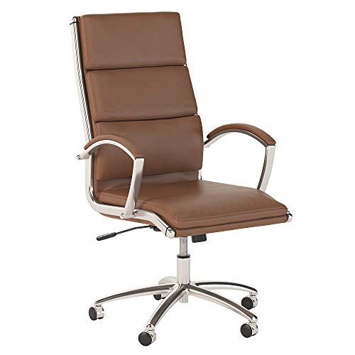Bush Business Furniture Studio C High Back Leather Executive Office Chair in Saddle Tan