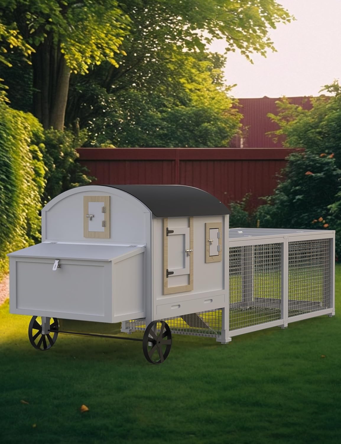 Chicken Coop, Outdoor Chicken Coop for 3-5 Chickens, 106in Chicken Coop with Run, Wooden Chicken Coop with Waterproof Roof, Nesting Box