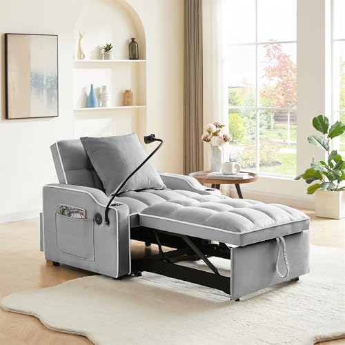GERRIT Velvet Convertible Sleeper Sofa Chair Bed, 3 in 1 Multi-Functional Lounge Chair Sleeper