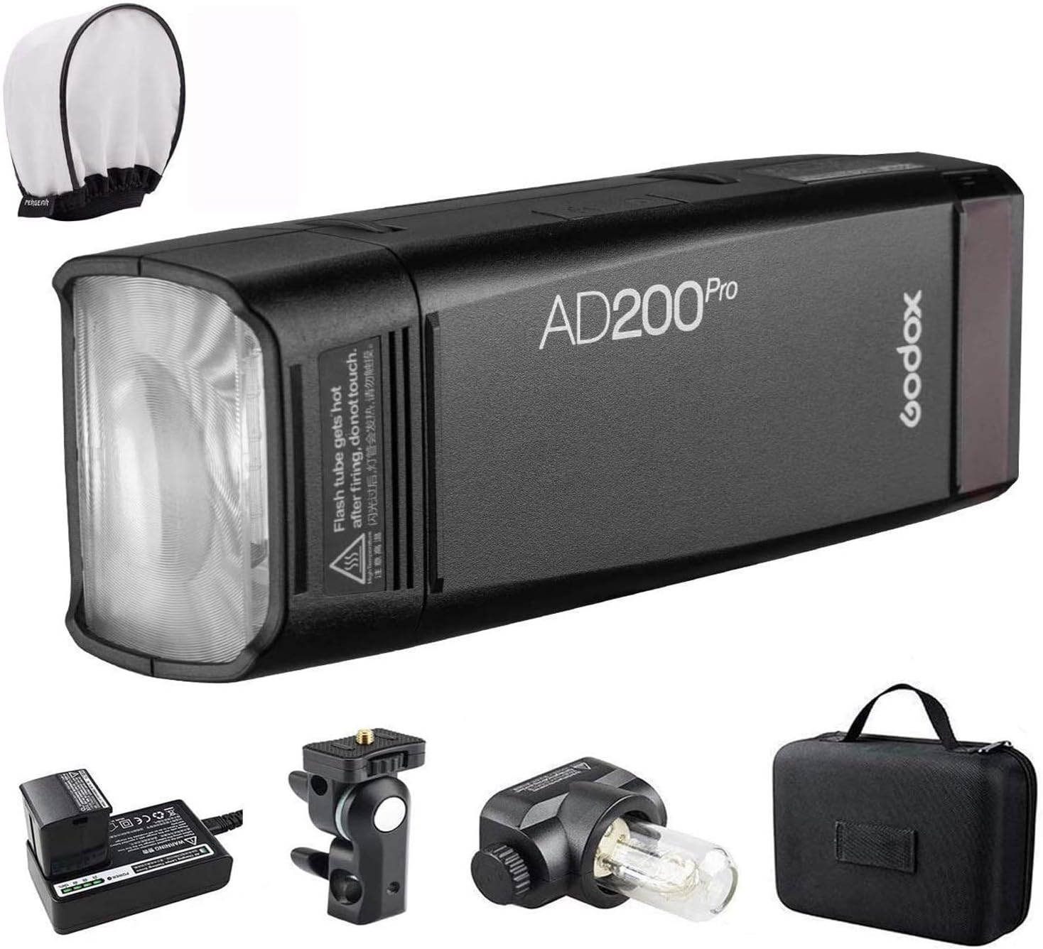GODOX AD200Pro Godox AD200 PRO Version, 200Ws 2.4G Flash Strobe, 1/8000 HSS, 500 Full Power Flashes, 0.01-1.8s Recycling, 2900mAh Battery