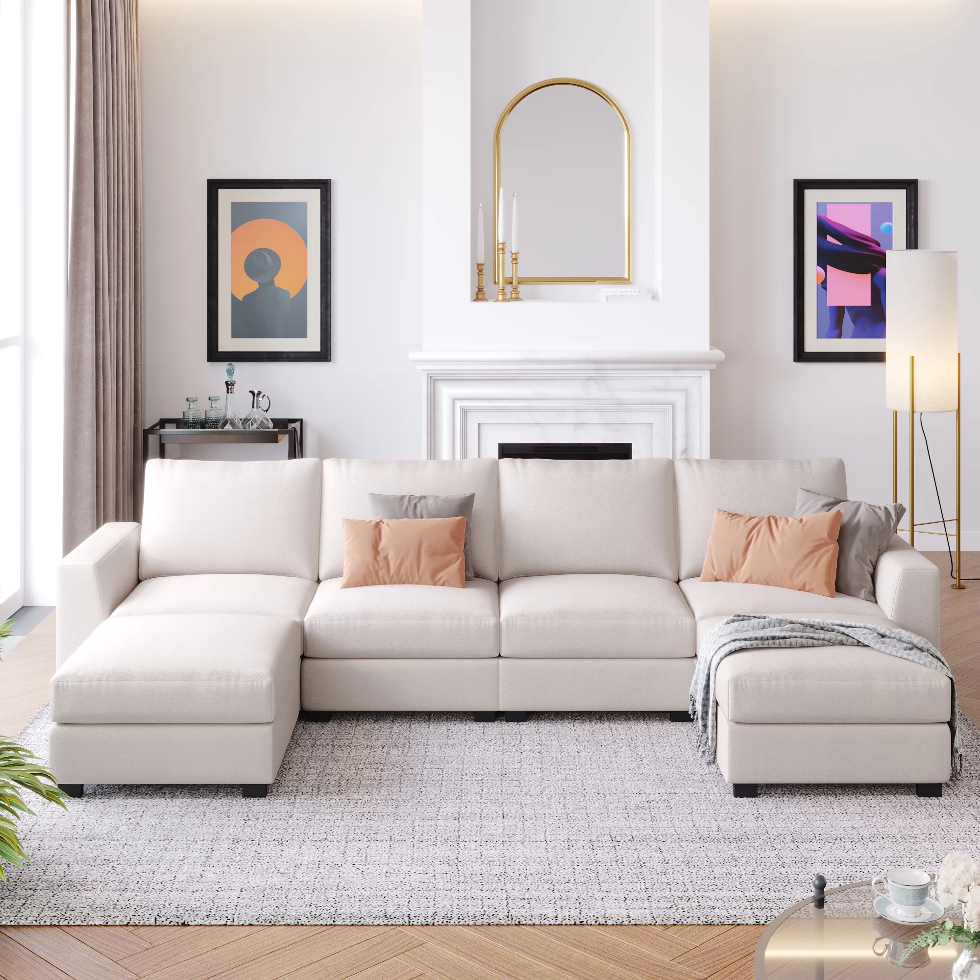 Ucloveria 130.7" U Shaped Modular Sectional Sofa, Convertible L Shaped Oversized Couch Sofa for Living Room