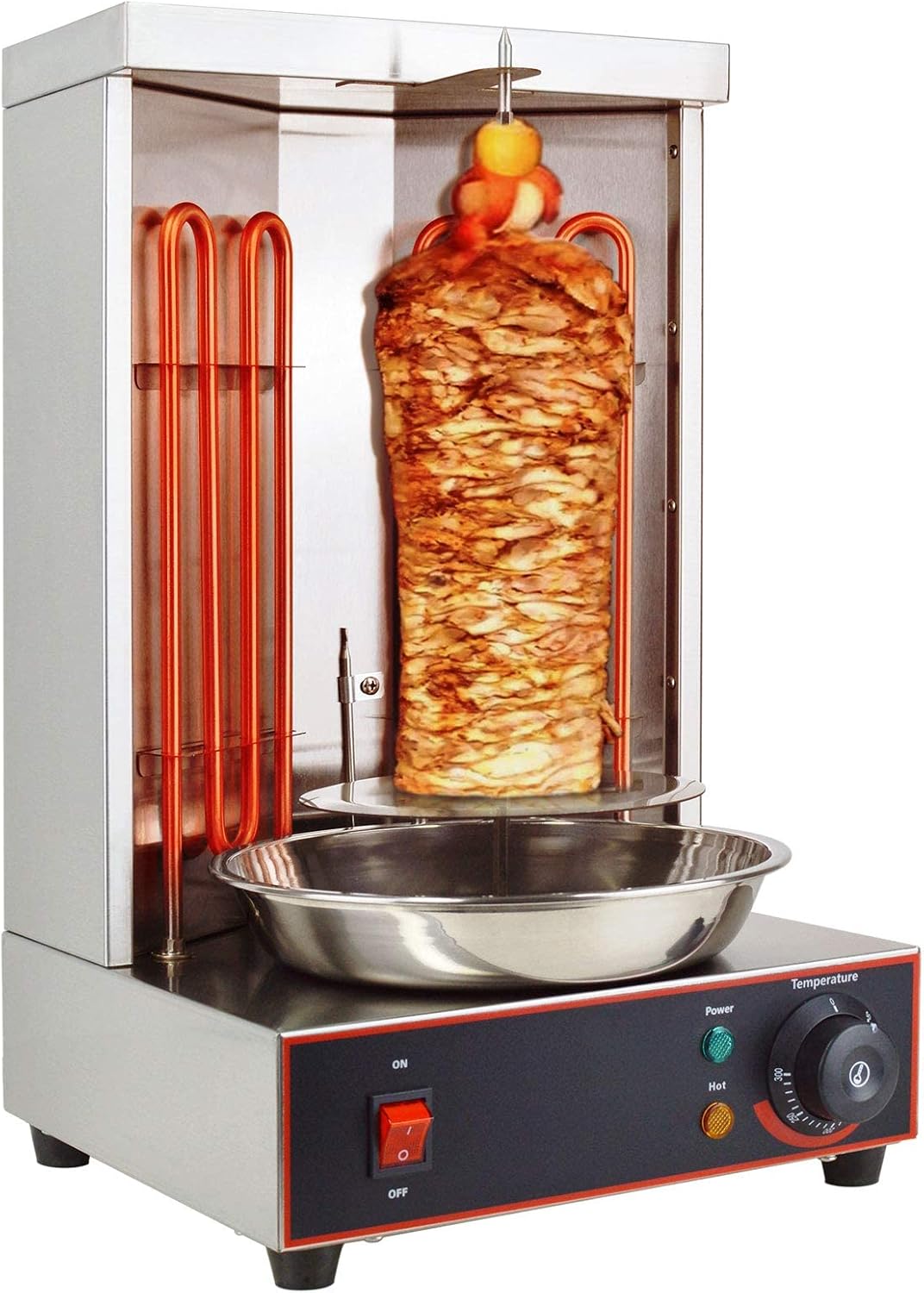 Li Bai Shawarma Machine Electric Vertical Kebab Grill Gyro Rotisserie Oven Meat Broiler with 2 Heating Tubes Stainless Steel Body 110V For Home