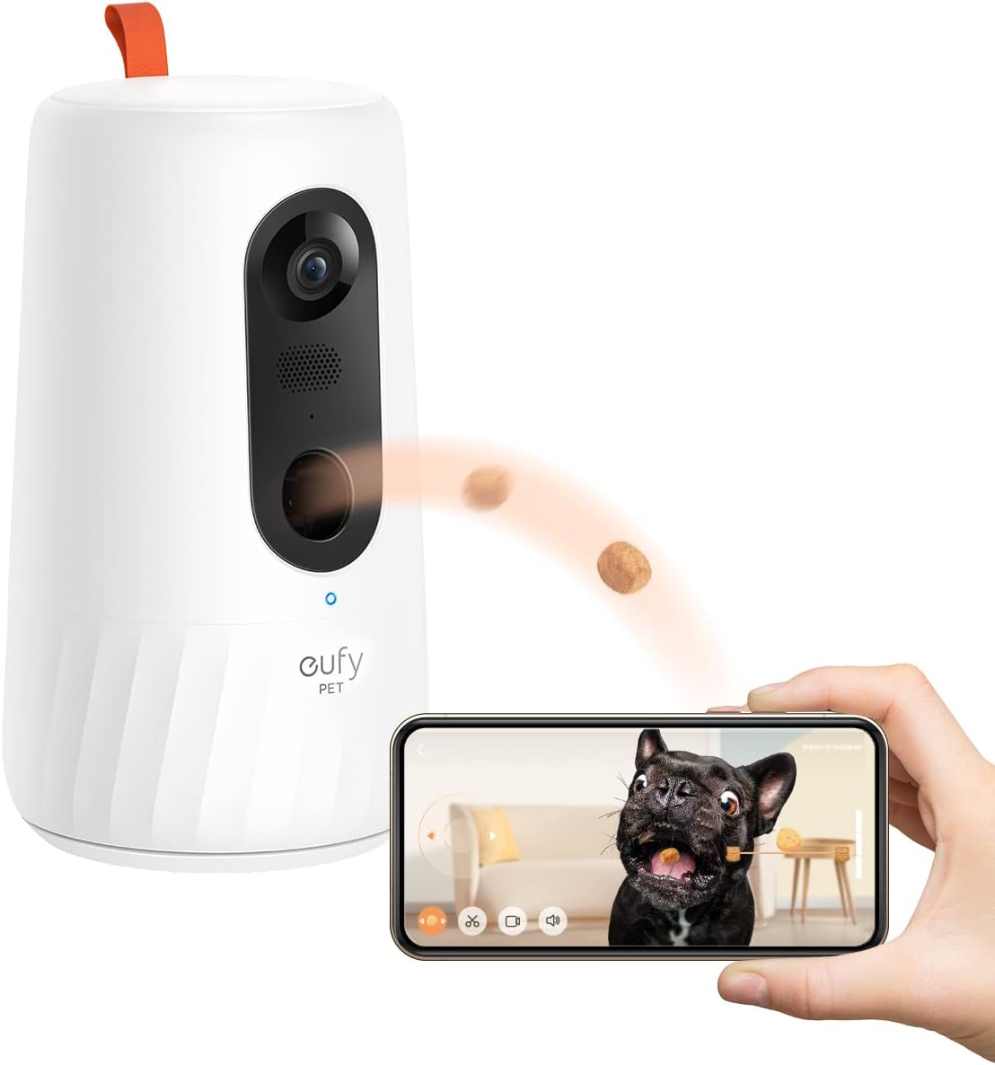 eufy Pet Dog Camera D605, 1080p Dog Camera with Phone App, Dog Treat Dispenser with 3-Distance Tossing, 270-Degree Rotatable Body, AI Motion Tracking