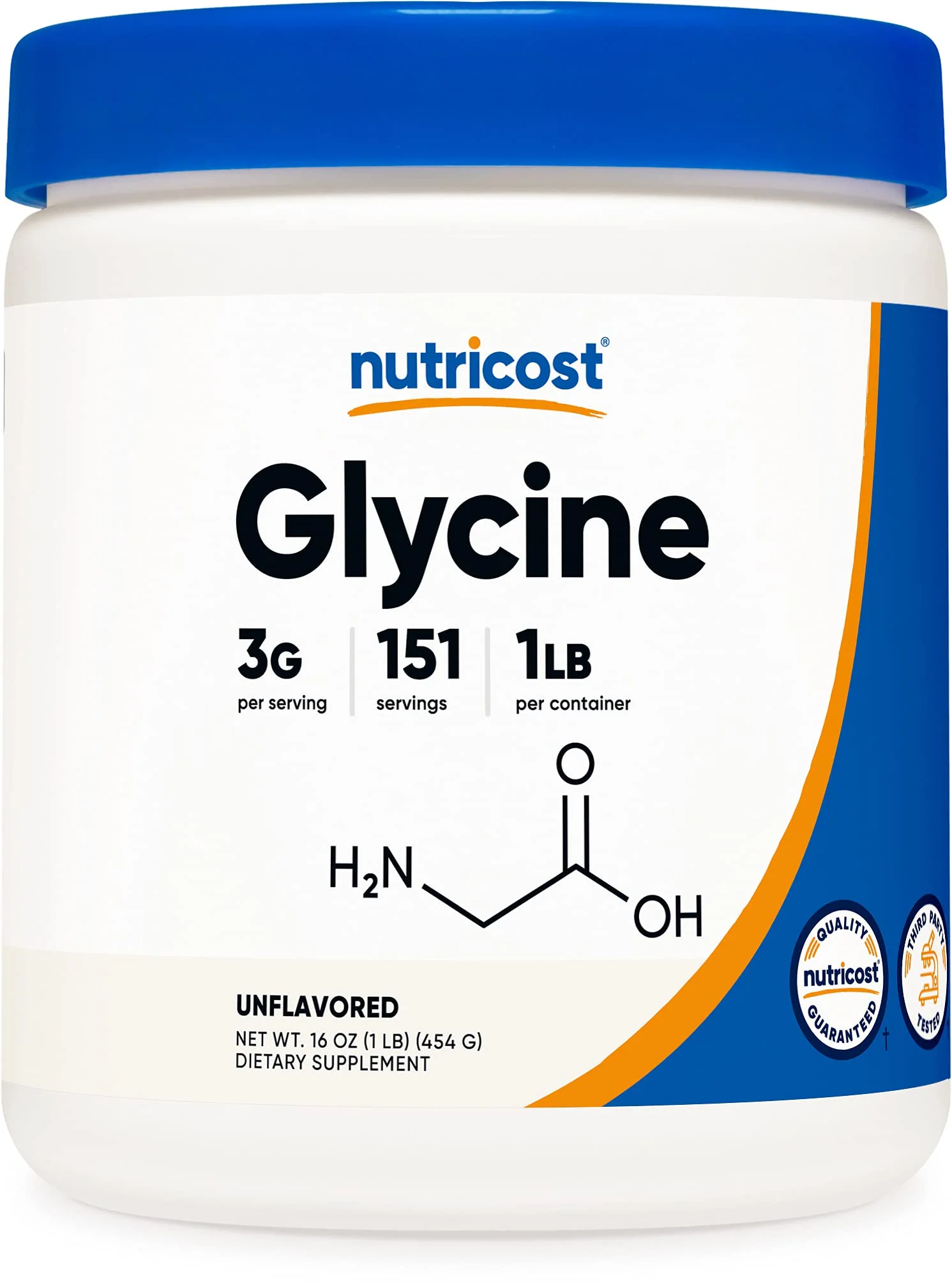 Nutricost Glycine Powder 1lb - Non-GMO, Gluten Free - Kansas Nuitrition - HNZSDS