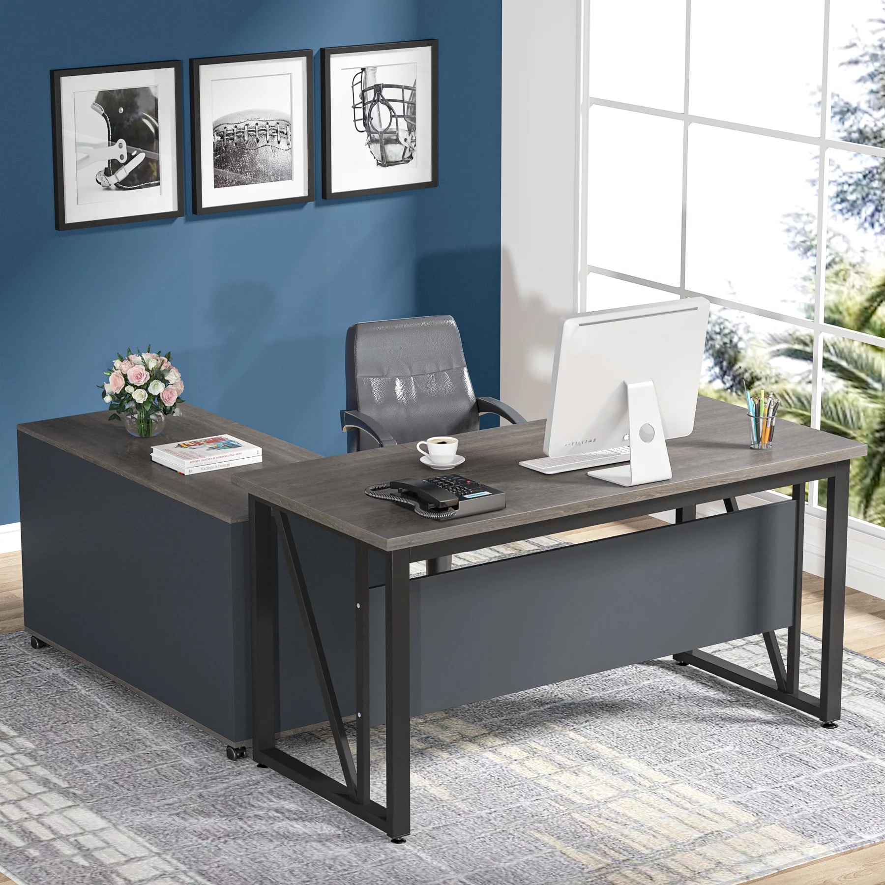 Tribesigns L-Shaped Computer Desk, 55 inches Executive Desk with 43"lateral File Cabinet