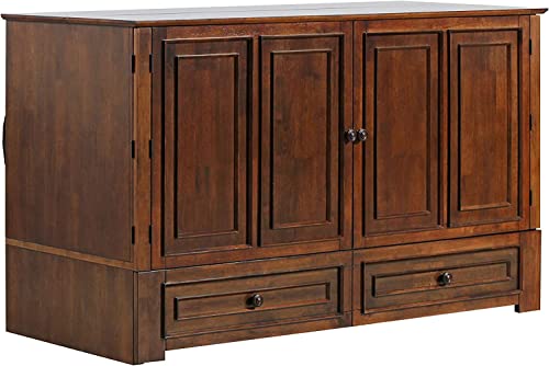 Emurphybed Paradiseo Murphy Cabinet Chest Bed with Charging Station 8 Inch, Queen (Tobacco)