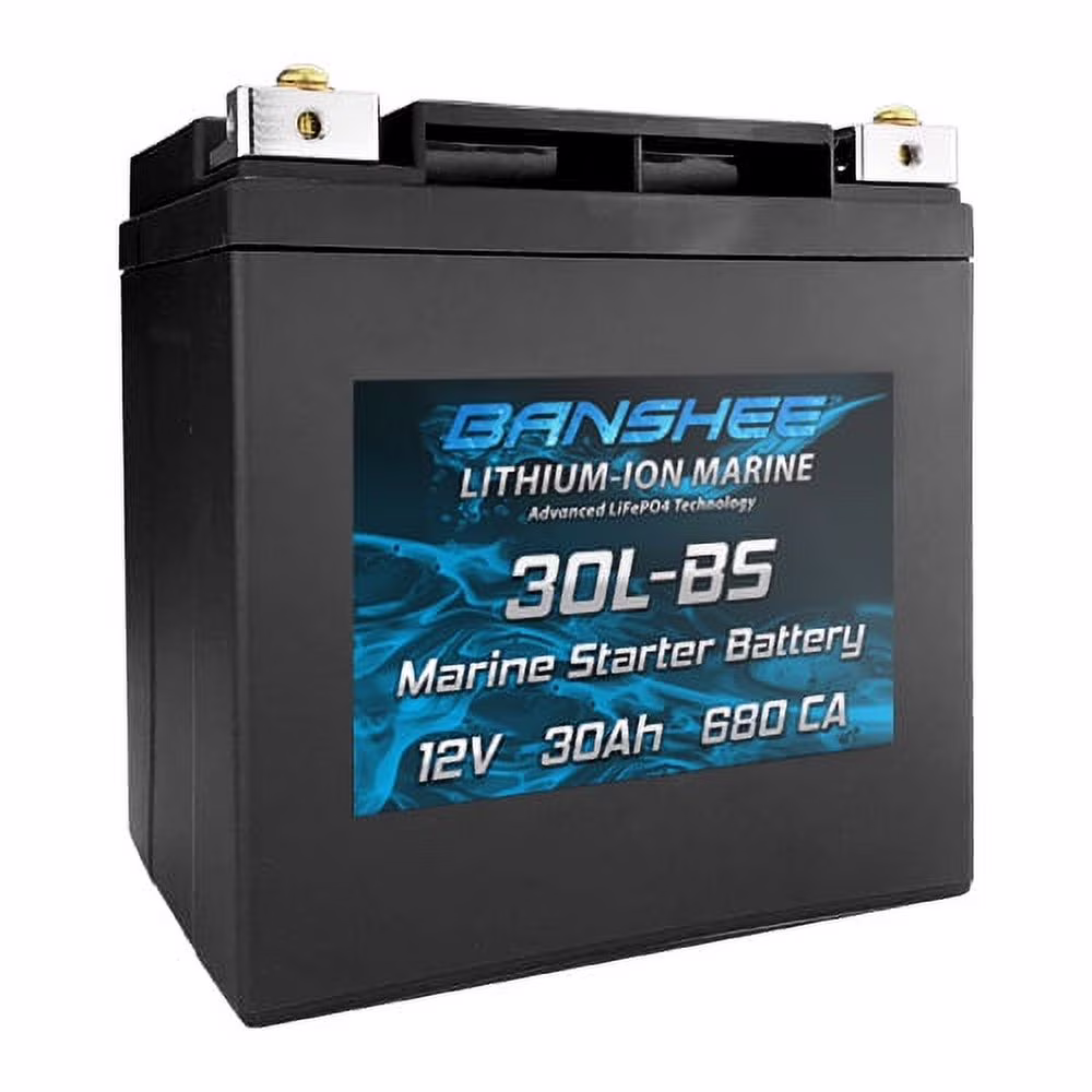 Banshee 12 Volt 30Ah Li-Ion GTX30L-12B Marine Battery for Evinrude, Honda, Mercury 25Hp Motors