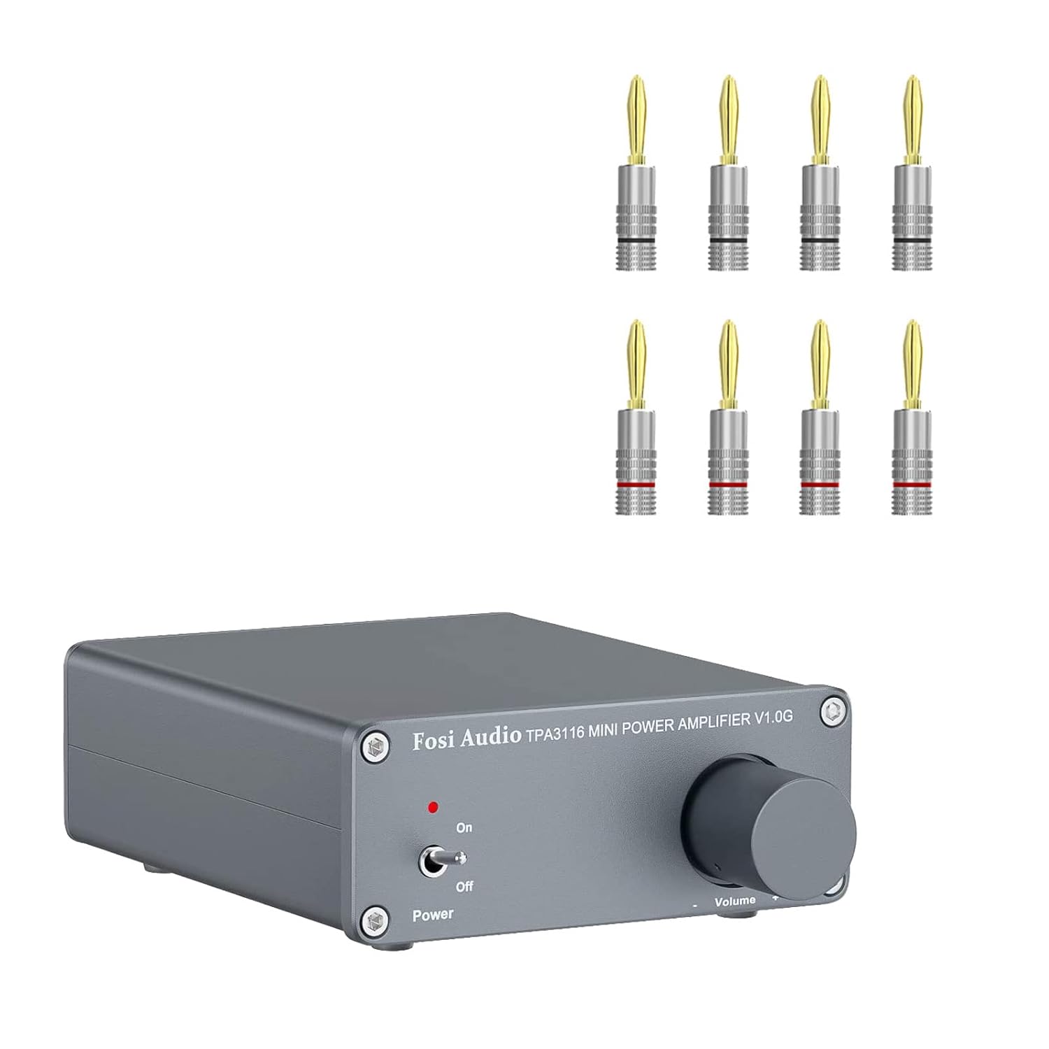 Fosi Audio 100W Power Amplifier with 8 Banana Plugs Mini Stereo Audio 2 Channel Class D Amplifier Hi-Fi Professional Digital Amp with 19V 4.74A Power