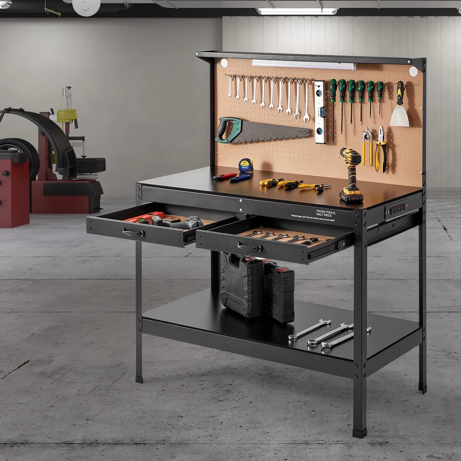 BENTISM Multifunctional Workbench 48x24" with Pegboard Worktable w/ Power Outlets