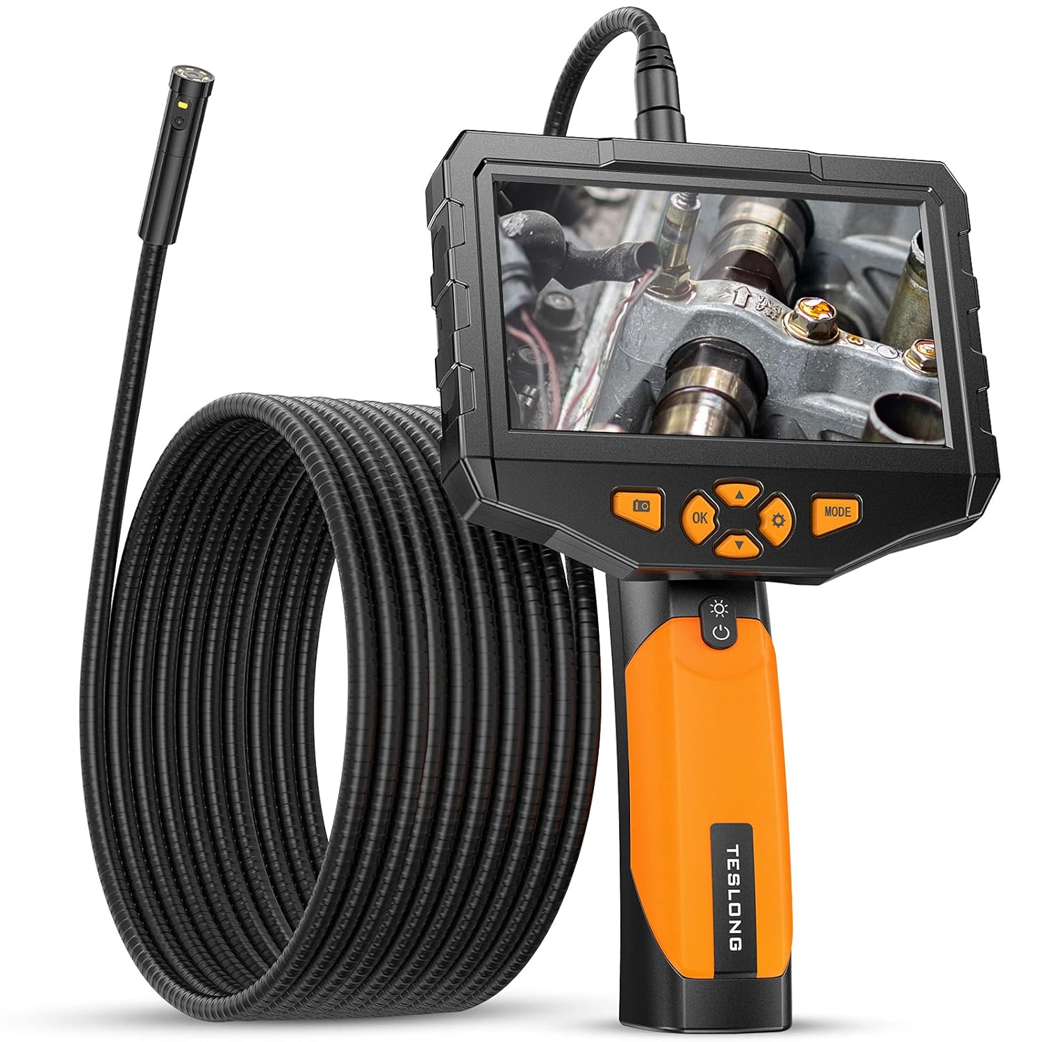 Dual Lens Endoscope Camera, Teslong 5inch IPS Industrial Borescope Inspection Camera with Light, for Automotive HVAC Plumbing
