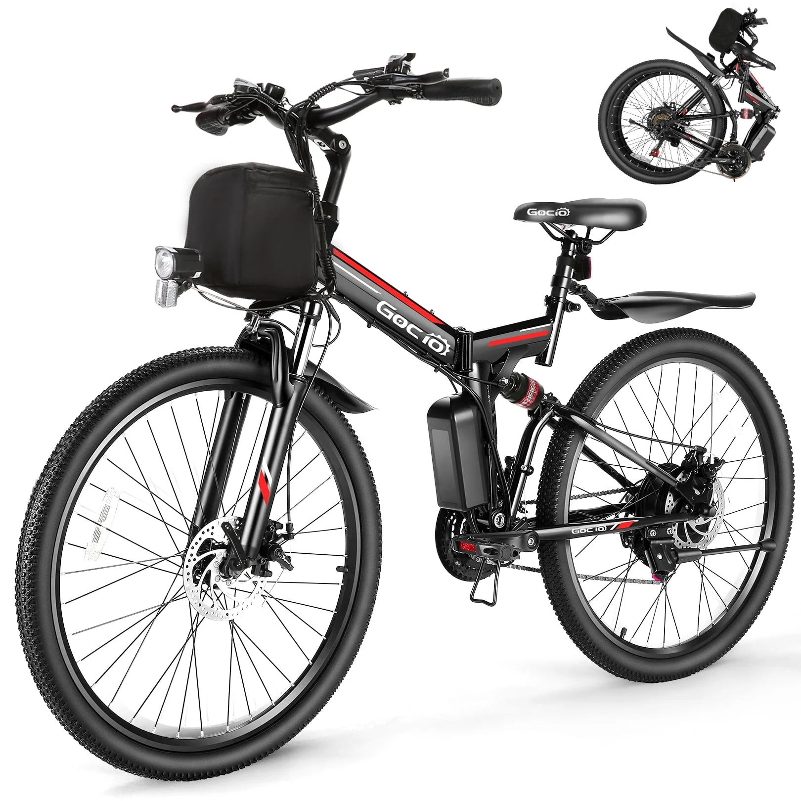 Gocio Adult Electric Bicycles Foldable Ebike, 500W 26" Electric Commuter Bicycle, 48V Battery, Full Suspension, Folding Electric Mountain Bike