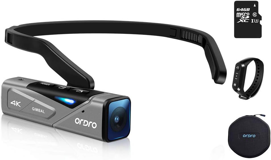 Ordro EP7 4K Camcorder 60FPS Vlog Camera, Hands-Free Head Mounted Camera,2-Axis Gimbal Stabilizer, Wi-Fi APP Control