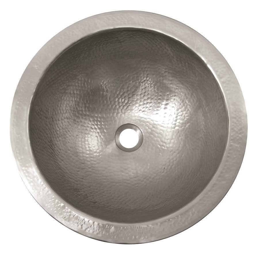 The Copper Factory Solid Hand Hammered Copper Large Round Undermount Lavatory Sink in Satin Nickel Finish CF150SN