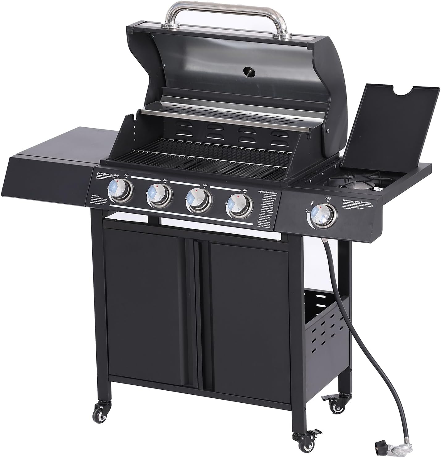 MAGIC UNION 4-Burner Propane Gas BBQ Grills with Side Burner, Cast Iron 50
